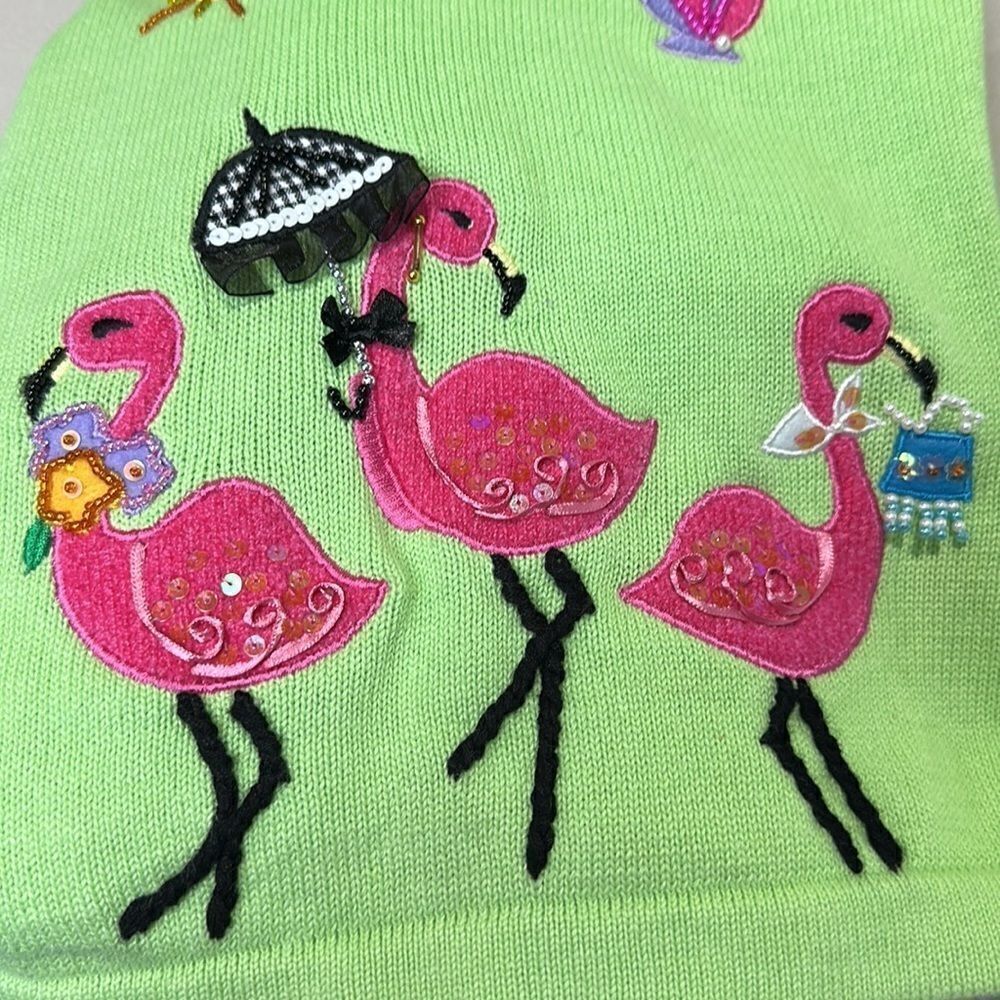 The Quacker Factory Shopping Flamingo Cardigan Sweater Sz L - Picture 5 of 10
